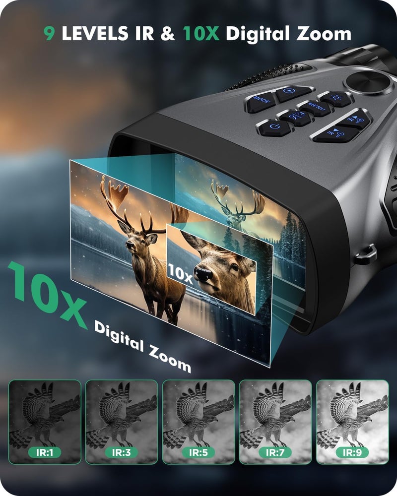 BUSHBINOC Night Vision Goggles, Night Vision Binoculars 4K, 4.0" HD Screen Binoculars, 10X Digital NightVision for Adults, 9 Gear Infrared, 4000mAh Battery Gray with 32GB TF Card - Image 3